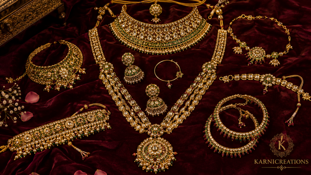Complete Rajasthani Rajputi bridal jewellery set with borla, aad, rani haar, bajuband and payal