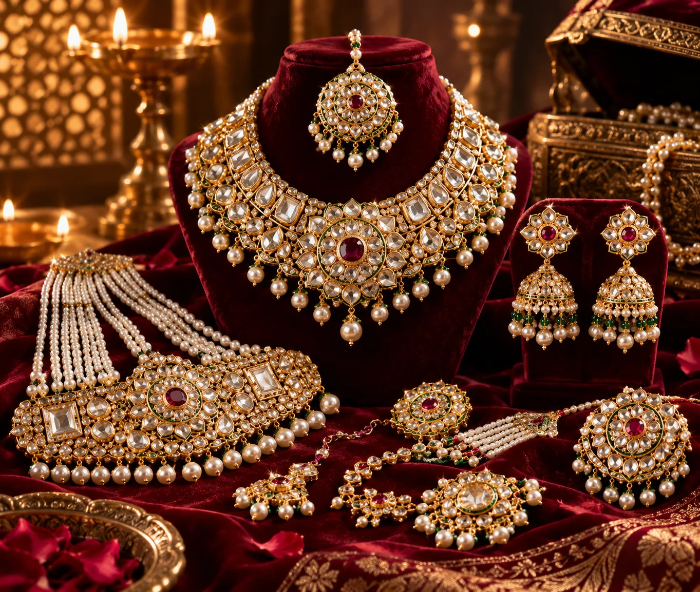 Pachi Kundan bridal necklace set with pearl drops